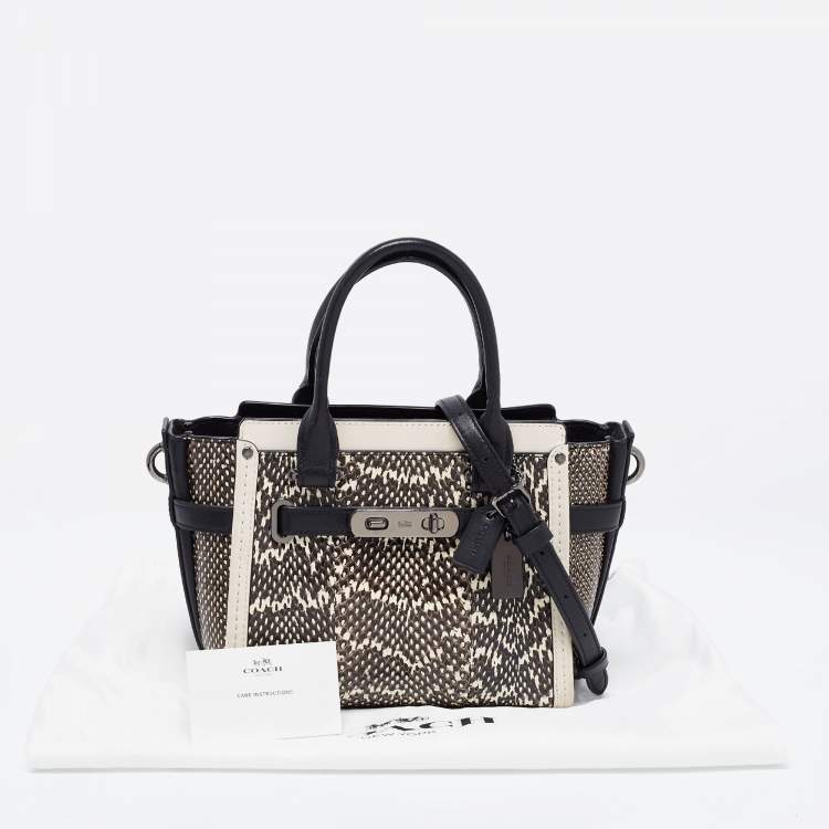 Pre Owned Coach Black/Beige Snakeskin Embossed And Leather Swagger 20 Tote