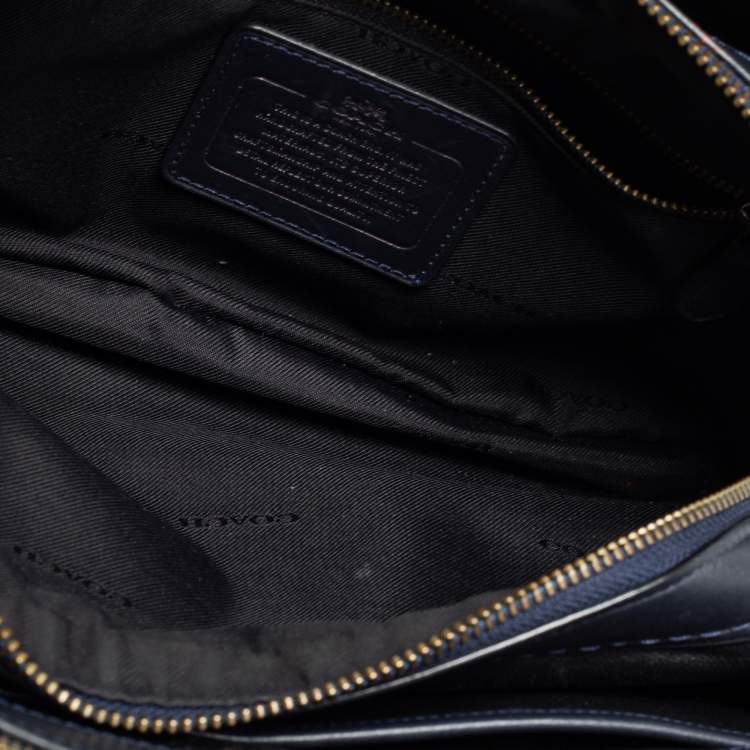 Pre Owned Coach Navy Blue Leather Brooklyn Carryall Satchel