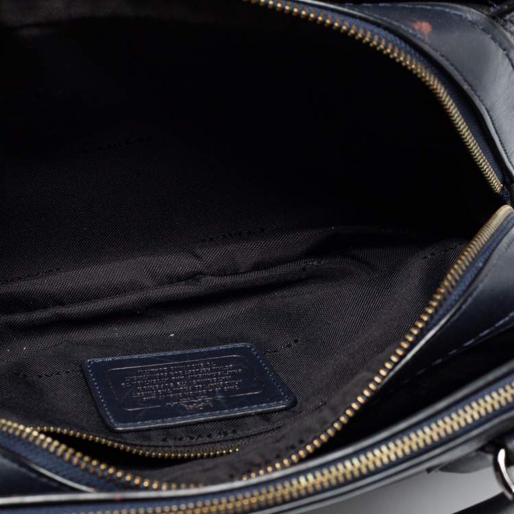 Pre Owned Coach Navy Blue Leather Brooklyn Carryall Satchel