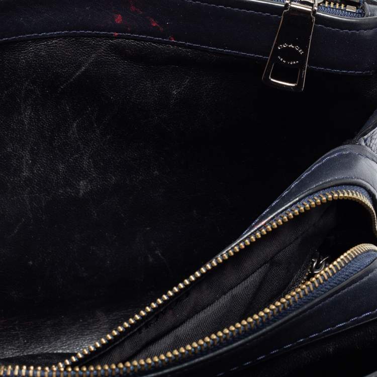 Pre Owned Coach Navy Blue Leather Brooklyn Carryall Satchel