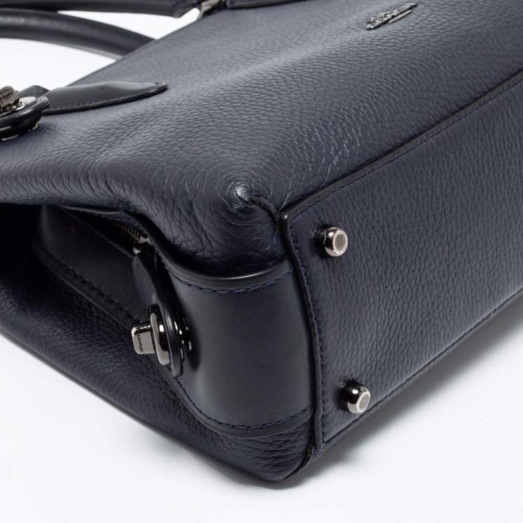 Pre Owned Coach Navy Blue Leather Brooklyn Carryall Satchel