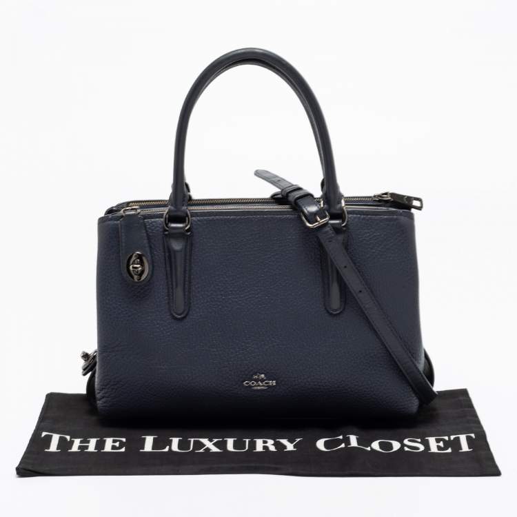 Pre Owned Coach Navy Blue Leather Brooklyn Carryall Satchel