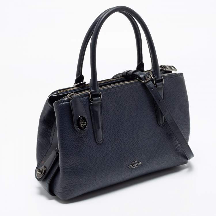 Pre Owned Coach Navy Blue Leather Brooklyn Carryall Satchel