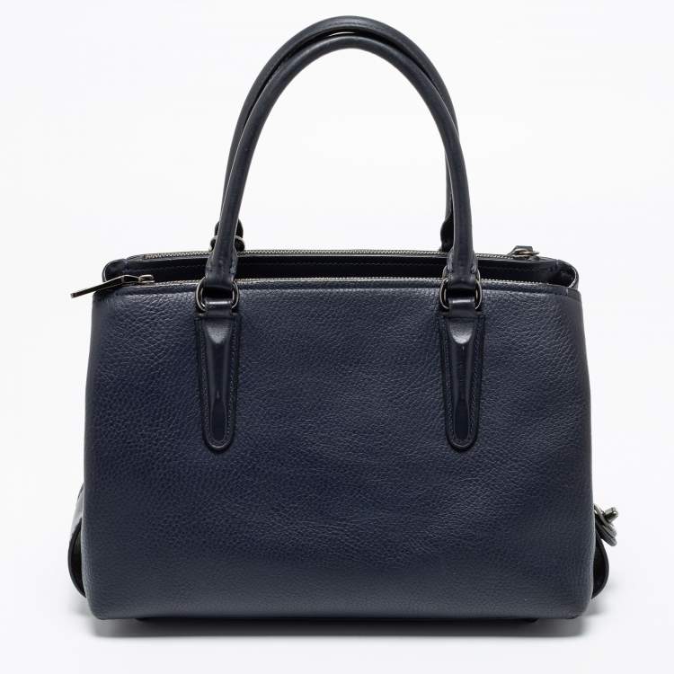 Pre Owned Coach Navy Blue Leather Brooklyn Carryall Satchel