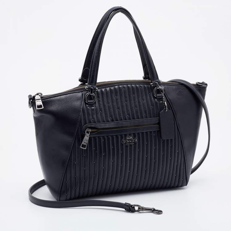 Pre Owned Coach Black Quilted Leather Studded Prairie Satchel