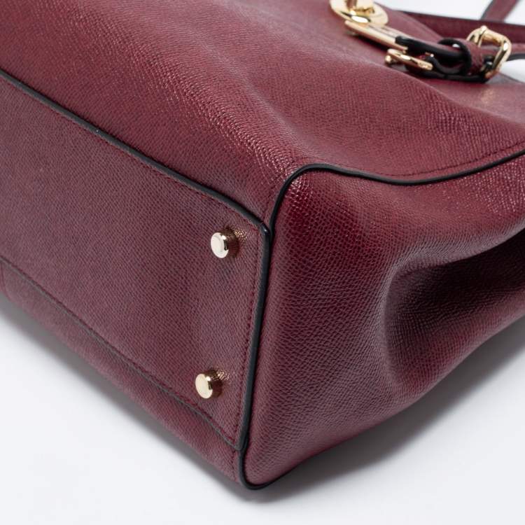 Pre Owned Coach Burgundy Leather Turnlock Charlie Carryall Tote