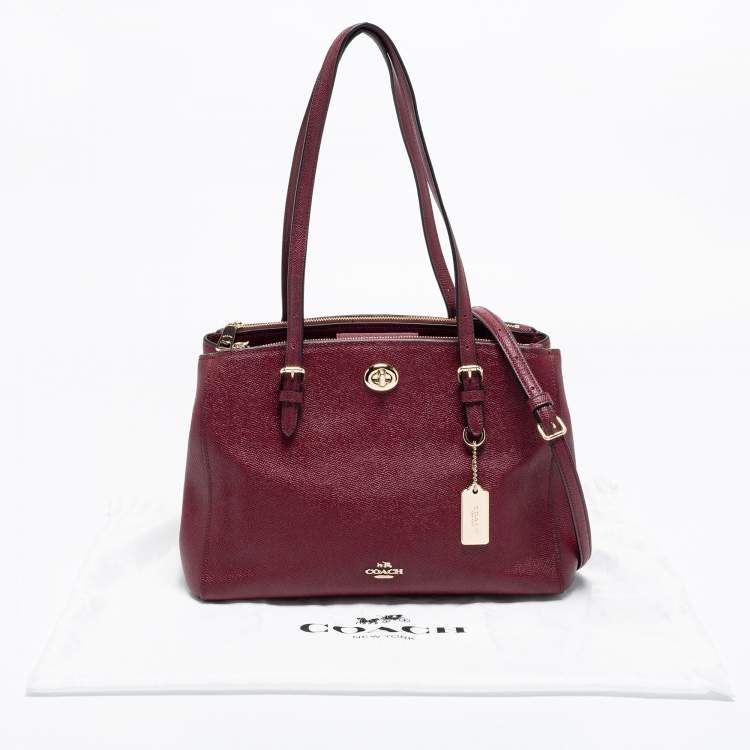 Pre Owned Coach Burgundy Leather Turnlock Charlie Carryall Tote