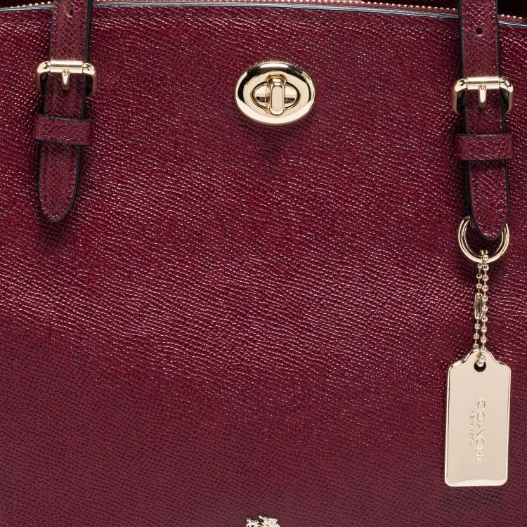 Pre Owned Coach Burgundy Leather Turnlock Charlie Carryall Tote