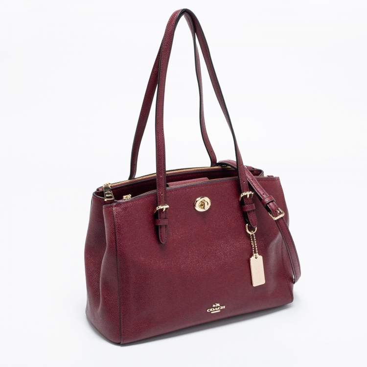 Pre Owned Coach Burgundy Leather Turnlock Charlie Carryall Tote