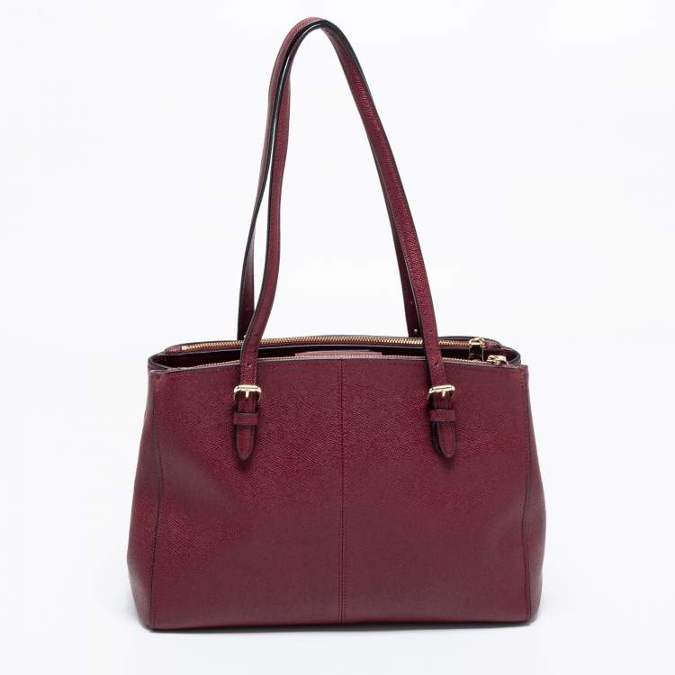 Pre Owned Coach Burgundy Leather Turnlock Charlie Carryall Tote
