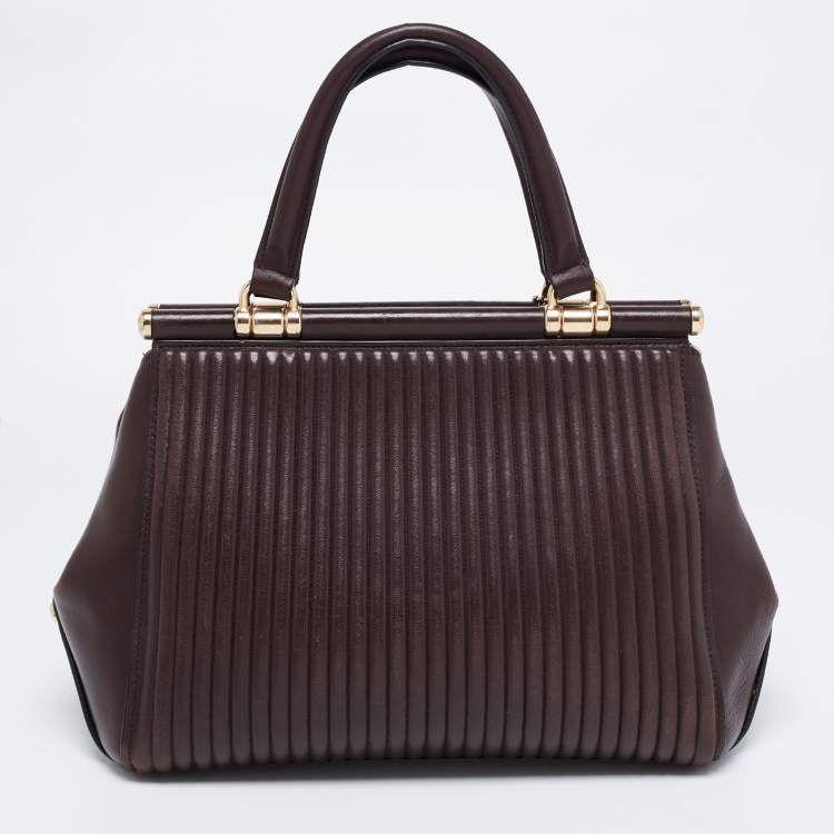 Pre Owned Coach Dark Brown Quilted Leather Grace Satchel