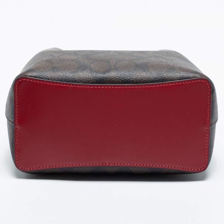 Pre Owned Coach Brown/Red Signature Coated Canvas and Leather Small Town Bucket Bag