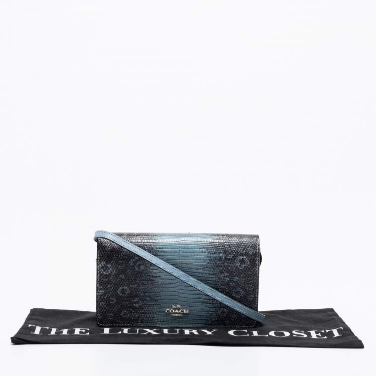 Pre Owned Coach Blue/Black Embossed Leather Hayden Crossbody Clutch