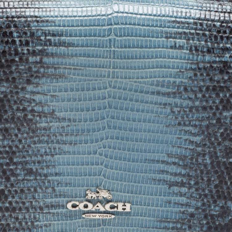 Pre Owned Coach Blue/Black Embossed Leather Hayden Crossbody Clutch