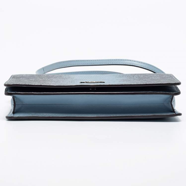Pre Owned Coach Blue/Black Embossed Leather Hayden Crossbody Clutch