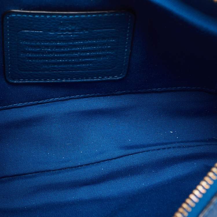 Pre Owned Coach Blue Leather Top Zip Chain Shoulder Bag