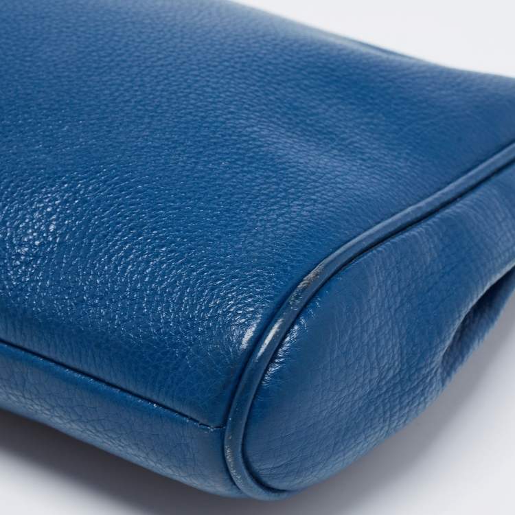Pre Owned Coach Blue Leather Top Zip Chain Shoulder Bag