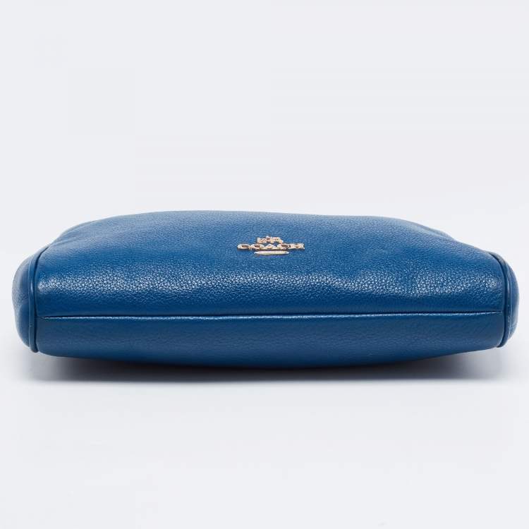 Pre Owned Coach Blue Leather Top Zip Chain Shoulder Bag