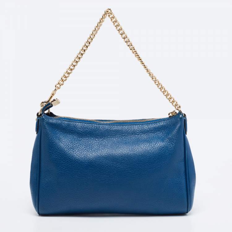 Pre Owned Coach Blue Leather Top Zip Chain Shoulder Bag