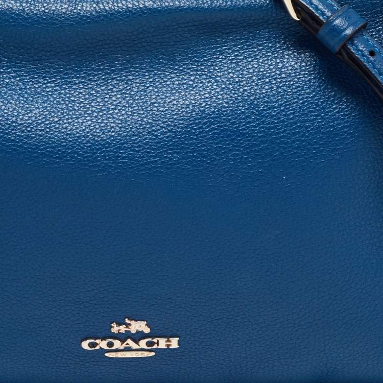 Pre Owned Coach Blue Leather Top Zip Chain Shoulder Bag