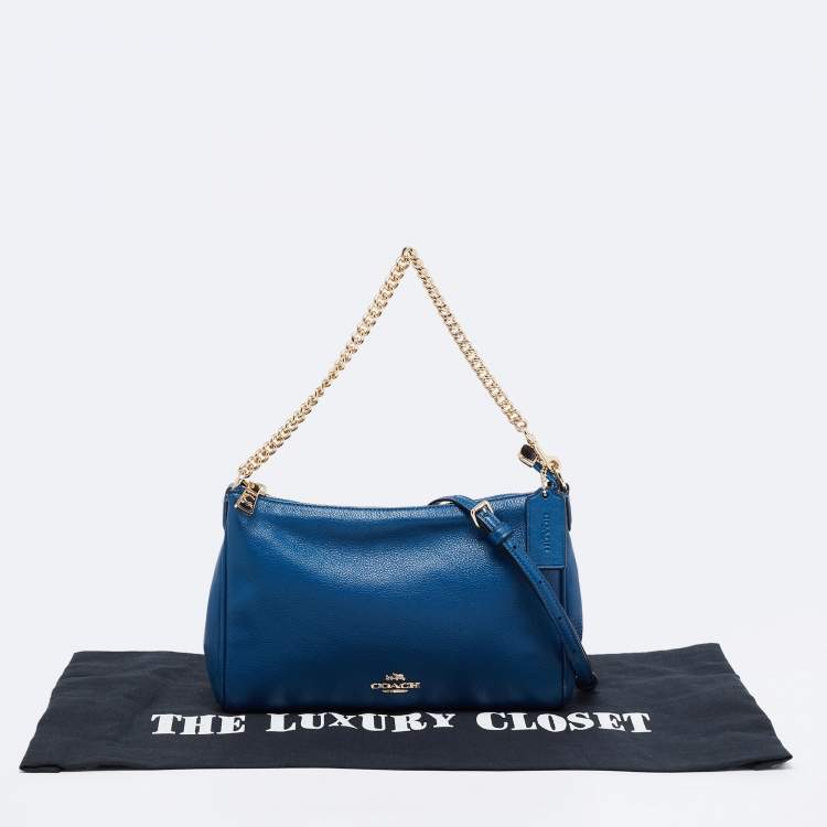 Pre Owned Coach Blue Leather Top Zip Chain Shoulder Bag