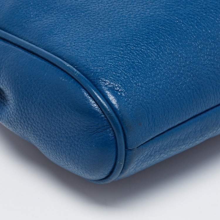 Pre Owned Coach Blue Leather Top Zip Chain Shoulder Bag