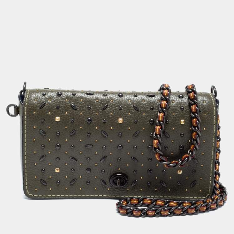 Coach Green Leather Studded Dinky Shoulder Bag Coach | The Luxury Closet