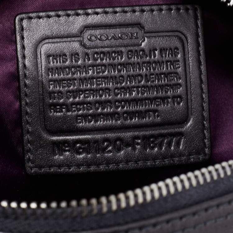 Pre Owned Coach Metallic Charcoal Grey Signature Canvas and Leather Ashley Satchel
