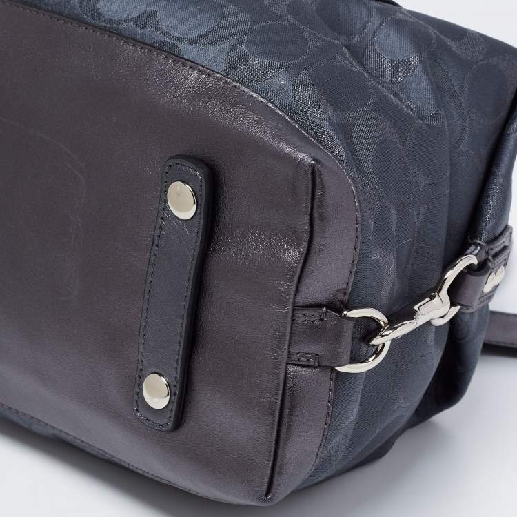 Pre Owned Coach Metallic Charcoal Grey Signature Canvas and Leather Ashley Satchel