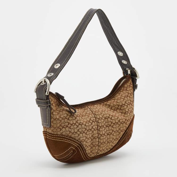 مملوكة مسبقًا Coach Beige/Brown Signature Canvas and Suede Hobo