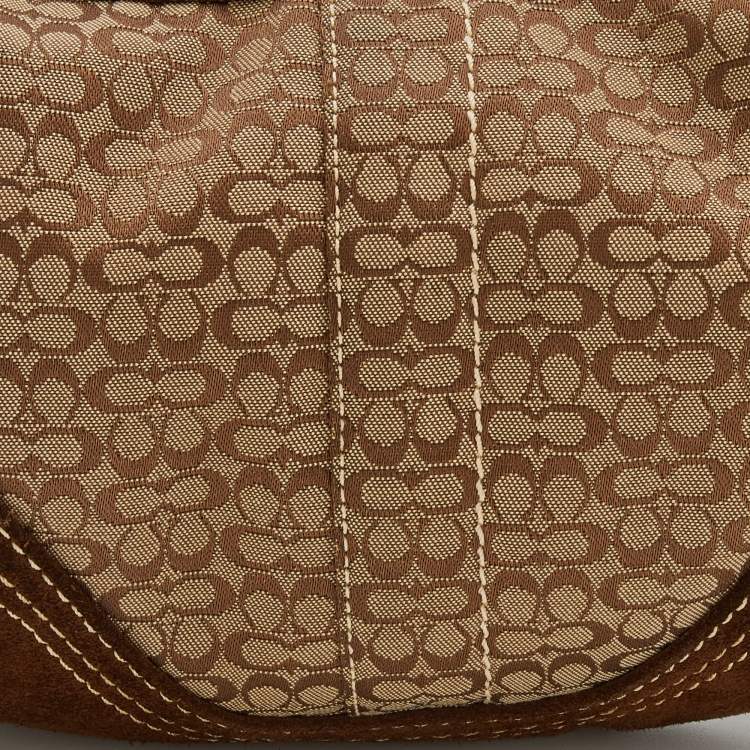 مملوكة مسبقًا Coach Beige/Brown Signature Canvas and Suede Hobo