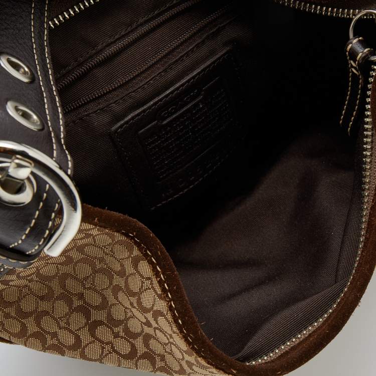 مملوكة مسبقًا Coach Beige/Brown Signature Canvas and Suede Hobo