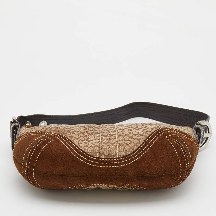 مملوكة مسبقًا Coach Beige/Brown Signature Canvas and Suede Hobo