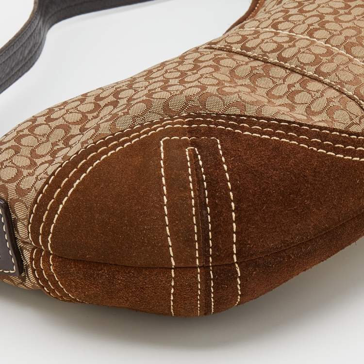 مملوكة مسبقًا Coach Beige/Brown Signature Canvas and Suede Hobo