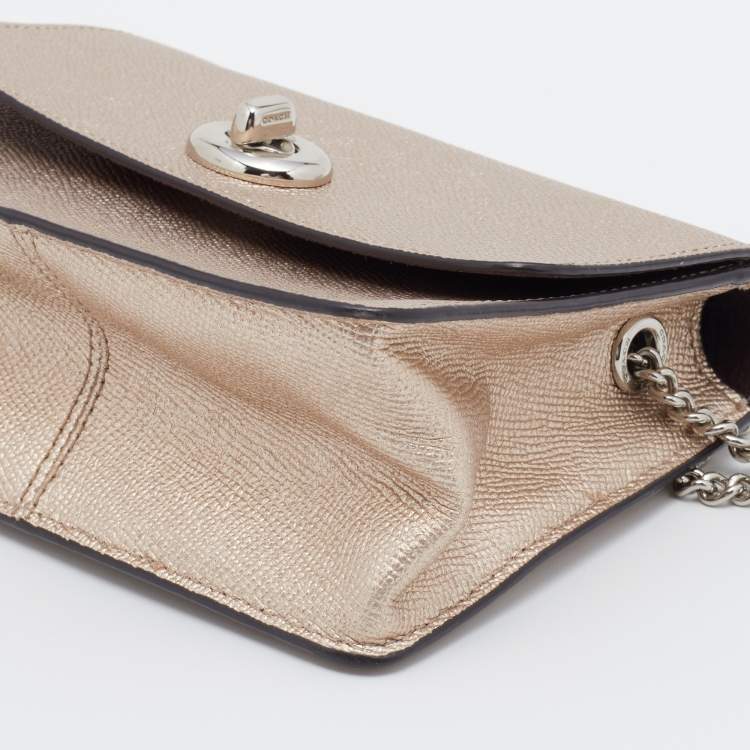 Pre Owned Coach Metallic Beige Leather Bowery Crossbody Bag