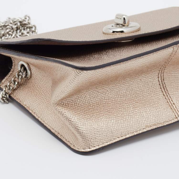 Pre Owned Coach Metallic Beige Leather Bowery Crossbody Bag