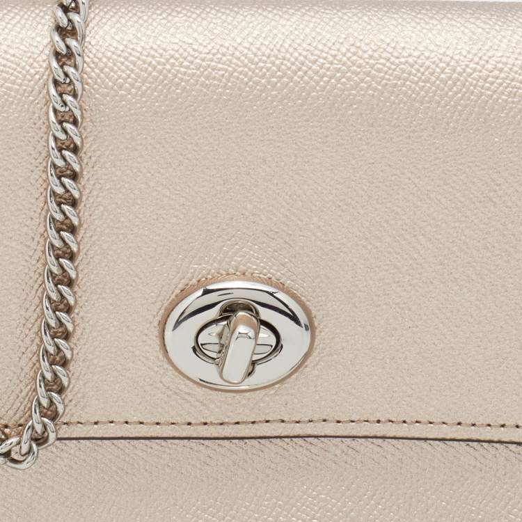 Pre Owned Coach Metallic Beige Leather Bowery Crossbody Bag