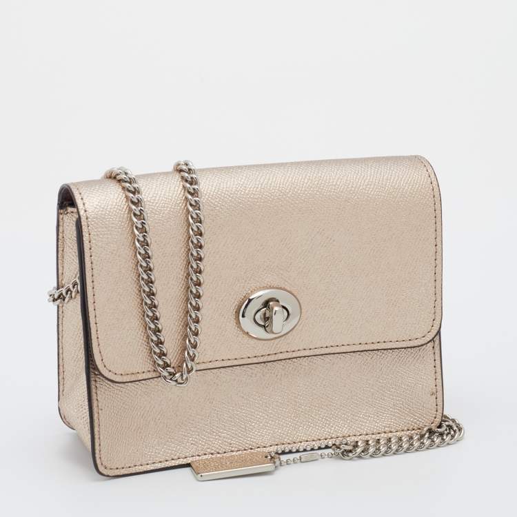 Pre Owned Coach Metallic Beige Leather Bowery Crossbody Bag