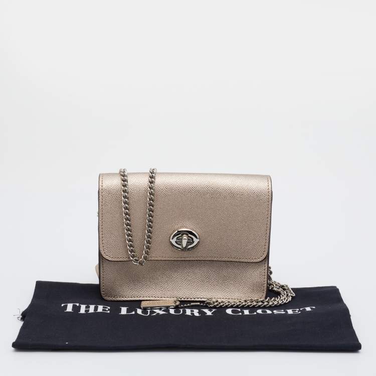 Pre Owned Coach Metallic Beige Leather Bowery Crossbody Bag