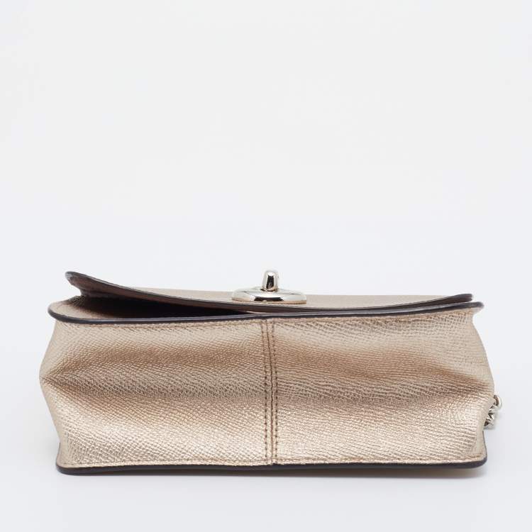 Pre Owned Coach Metallic Beige Leather Bowery Crossbody Bag