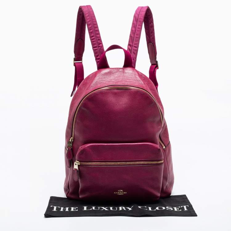 Pre Owned Coach Pink Leather And Nylon Charlie Backpack