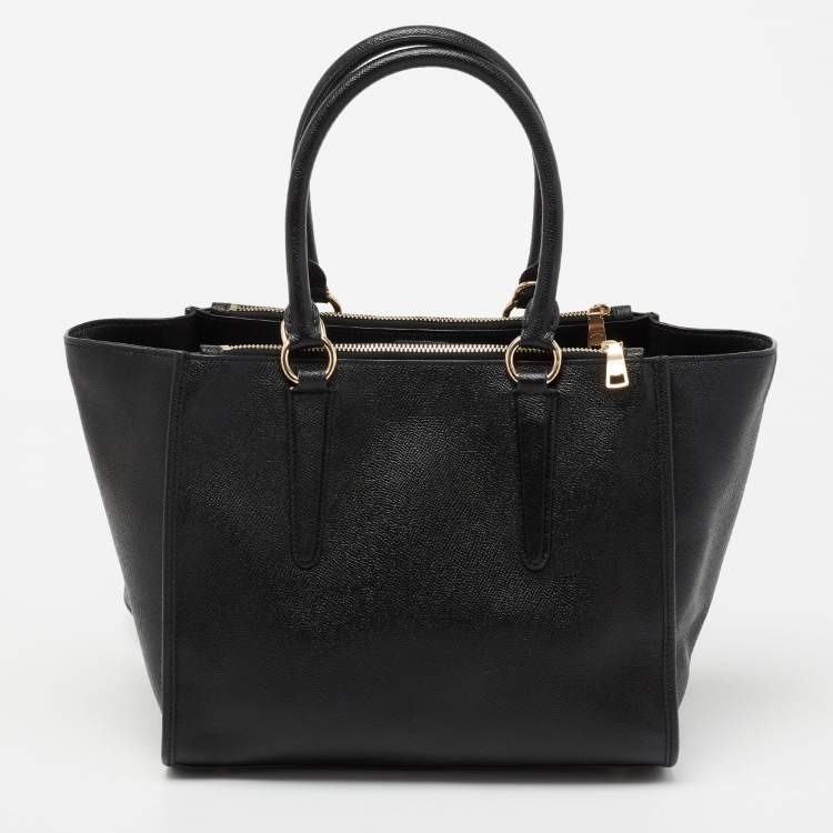 Pre Owned Coach Black Leather Crosby Carryall Double Zip Tote