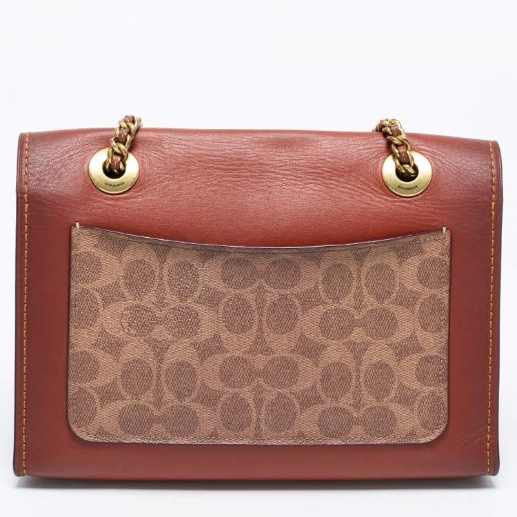 Pre Owned Coach Tan Leather And Signature Coated Canvas Parker Shoulder Bag