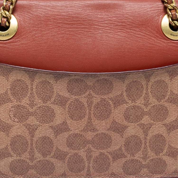 Pre Owned Coach Tan Leather And Signature Coated Canvas Parker Shoulder Bag