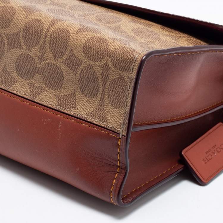 Pre Owned Coach Tan Leather And Signature Coated Canvas Parker Shoulder Bag