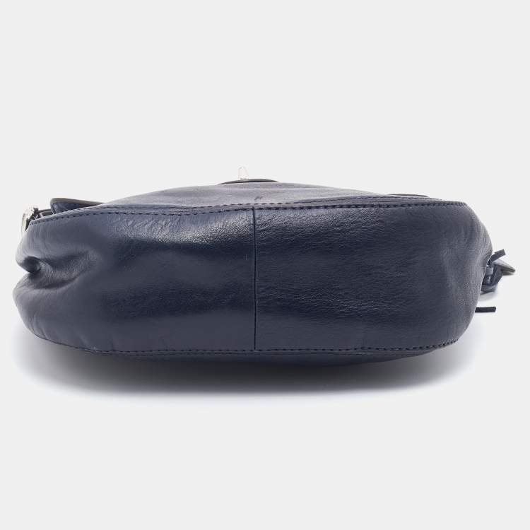 Pre Owned Coach Navy Blue Leather Willis Saddle Crossbody Bag