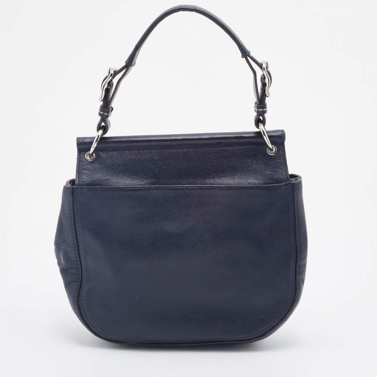 Pre Owned Coach Navy Blue Leather Willis Saddle Crossbody Bag