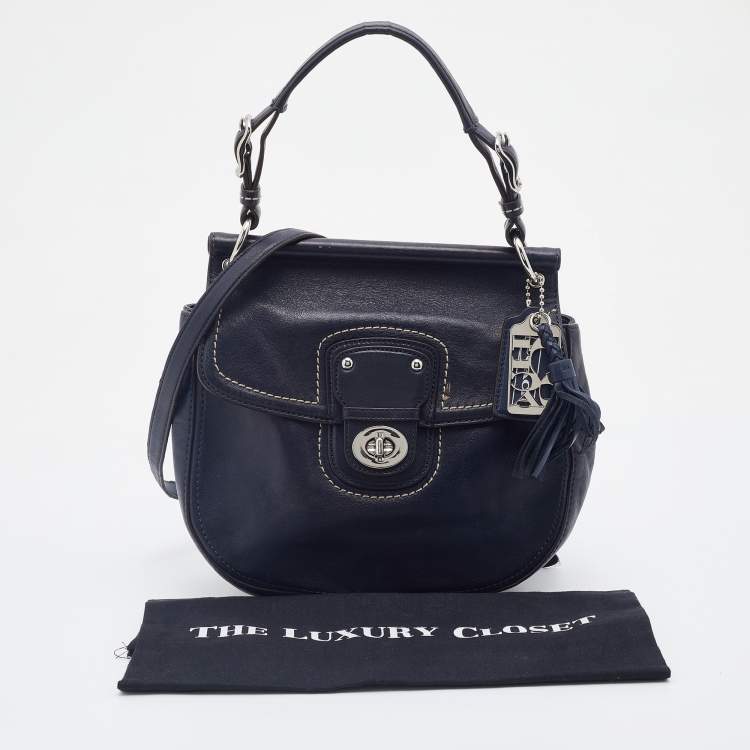 Pre Owned Coach Navy Blue Leather Willis Saddle Crossbody Bag