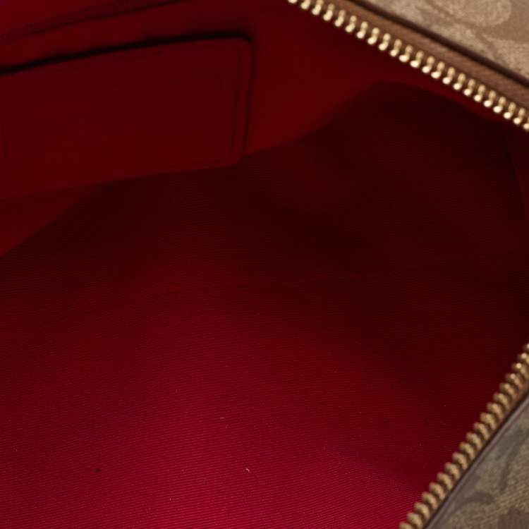 Pre Owned Coach Beige/Pink Signature Printed Canvas and Leather Mini Bennett Satchel