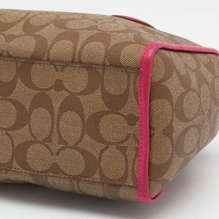 Pre Owned Coach Beige/Pink Signature Printed Canvas and Leather Mini Bennett Satchel